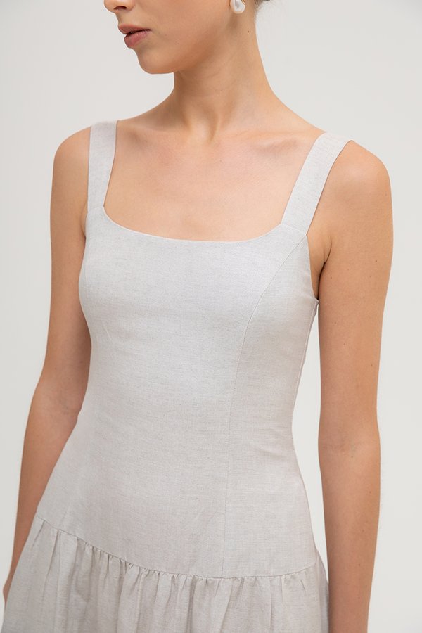 AGATHA DROP WAIST LINEN MIDI DRESS