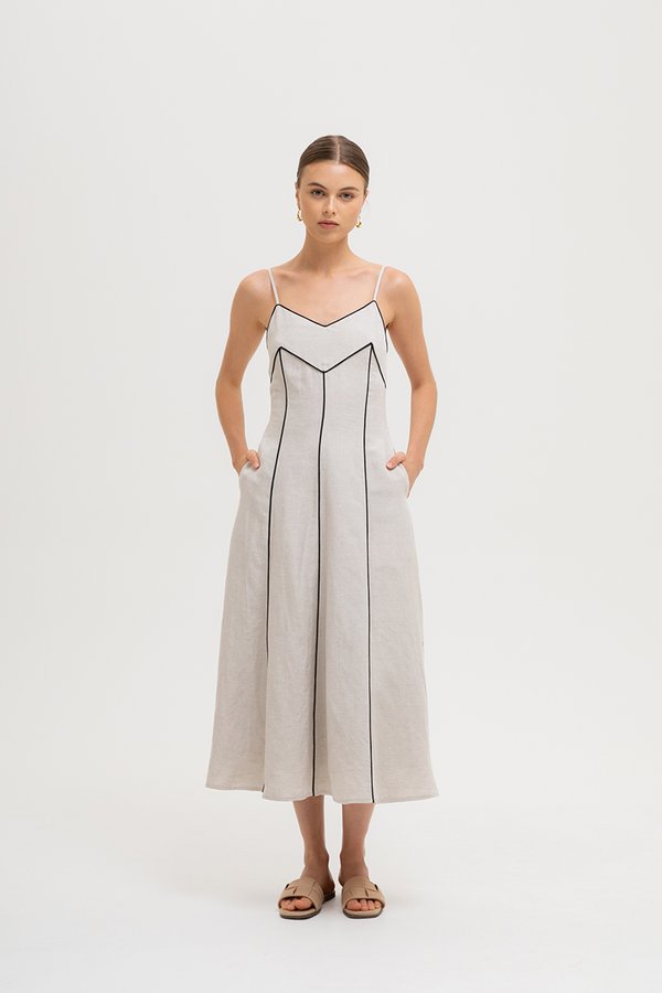 MAUREEN CONTRAST TRIM CAMI LINEN DRESS