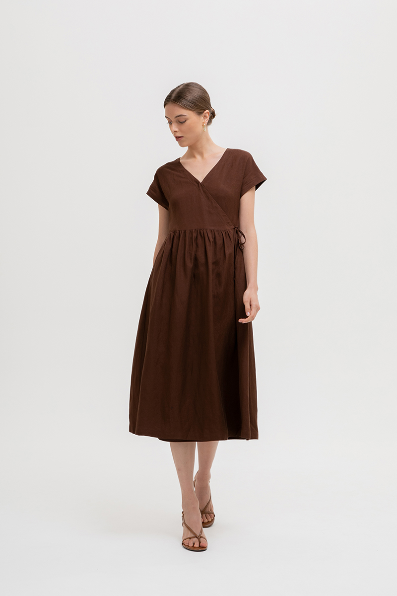 ELYSSA LINEN WRAP DRESS