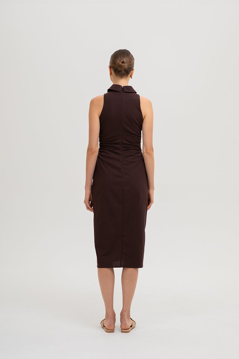 LISA RUCHED SHIRT LINEN DRESS