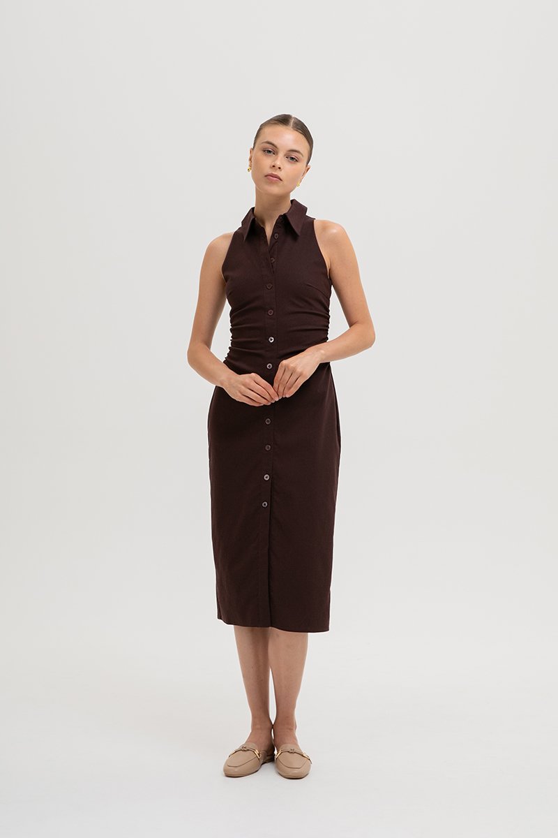 LISA RUCHED SHIRT LINEN DRESS