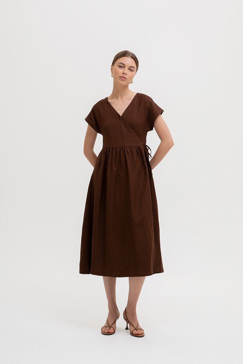 ELYSSA LINEN WRAP DRESS
