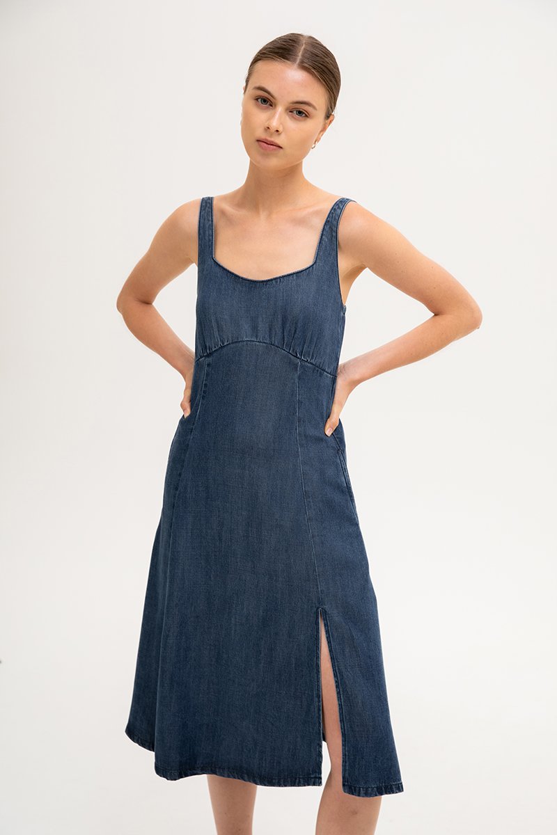 JANETTE DENIM MIDI DRESS (PETITE)