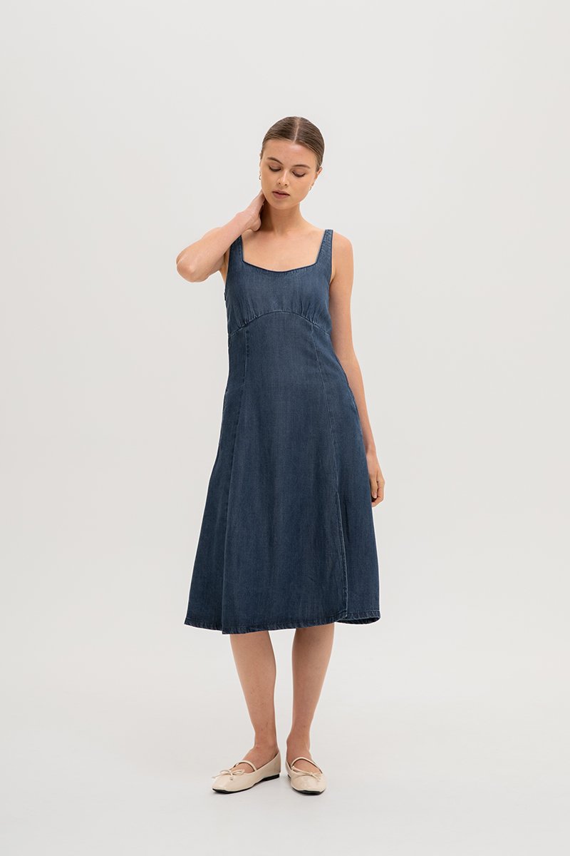 JANETTE DENIM MIDI DRESS (PETITE)