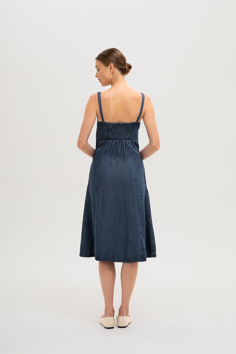 JANETTE DENIM MIDI DRESS (PETITE)