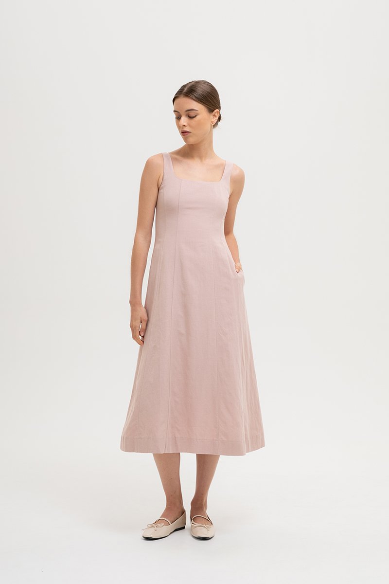 LILIANE PANELLED LINEN MIDI DRESS