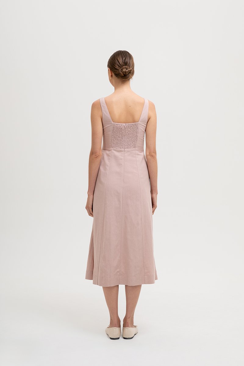 LILIANE PANELLED LINEN MIDI DRESS