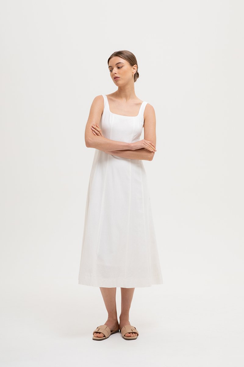 LILIANE PANELLED LINEN MIDI DRESS