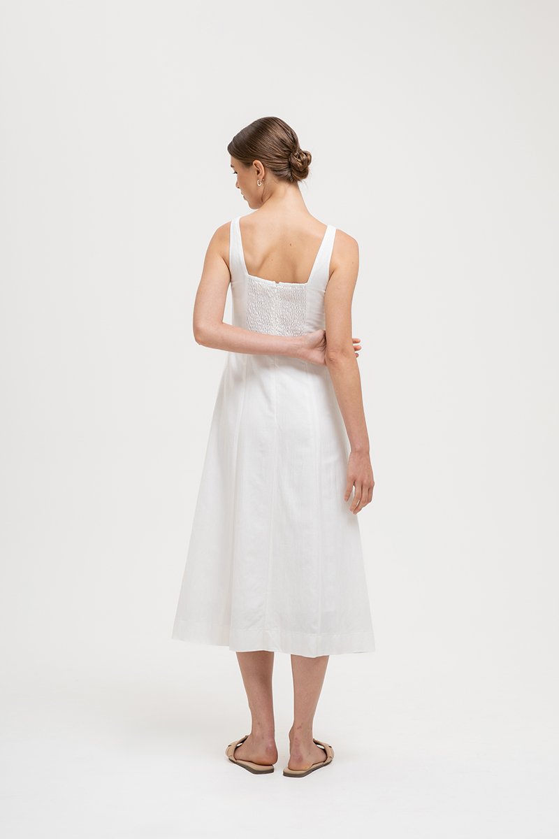 LILIANE PANELLED LINEN MIDI DRESS