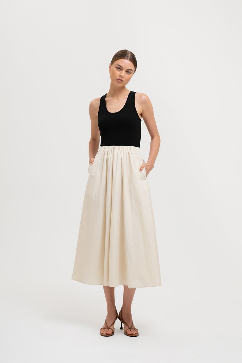 WENDY SCOOP NECK CONTRAST MIDI DRESS