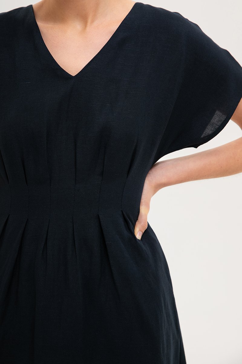 FRIEDA PLEATED LINEN MIDI DRESS FRIEDA PLEATED LINEN MIDI DRESS