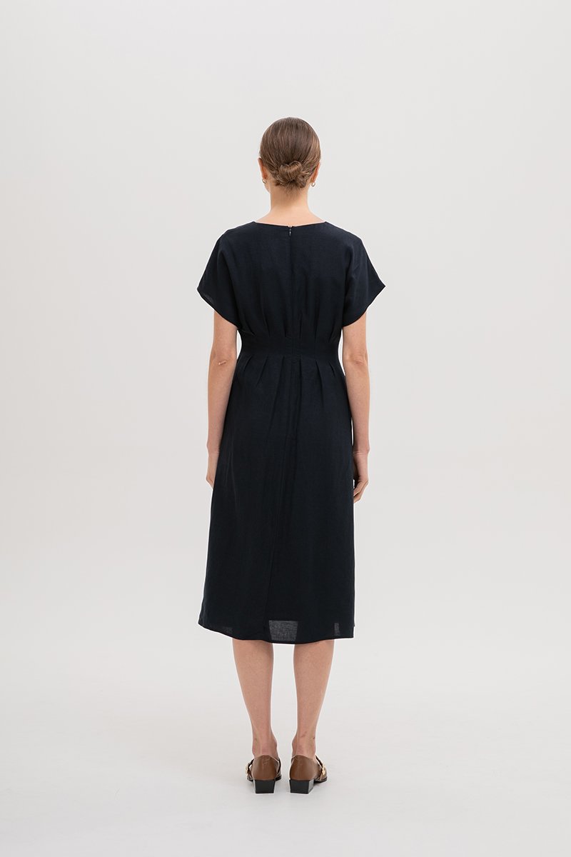 FRIEDA PLEATED LINEN MIDI DRESS FRIEDA PLEATED LINEN MIDI DRESS