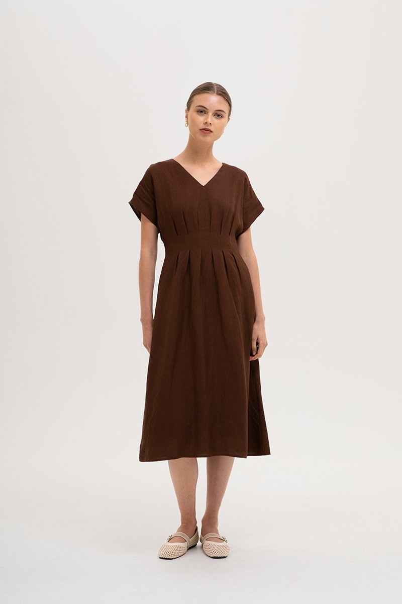 FRIEDA PLEATED LINEN MIDI DRESS FRIEDA PLEATED LINEN MIDI DRESS