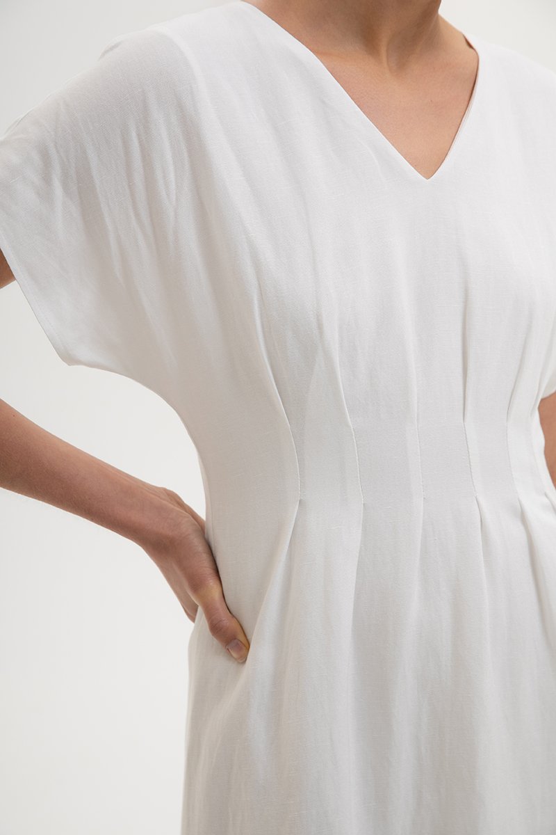 FRIEDA PLEATED LINEN MIDI DRESS FRIEDA PLEATED LINEN MIDI DRESS