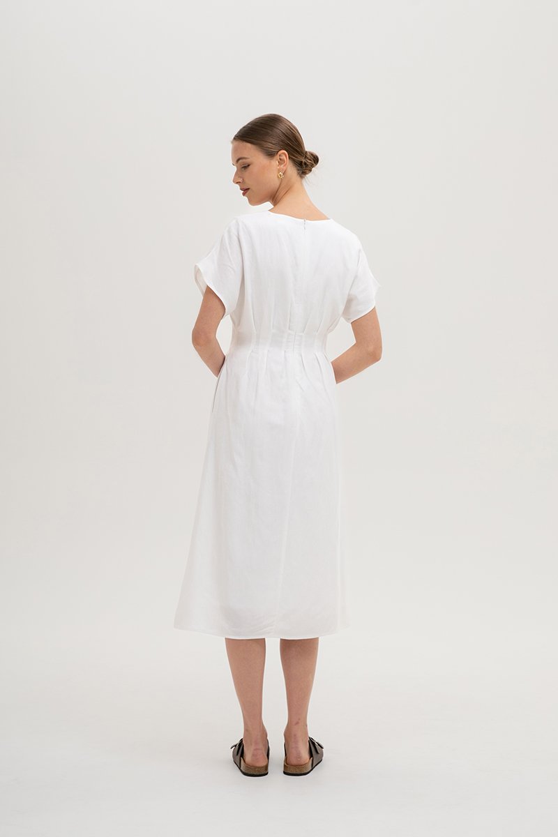 FRIEDA PLEATED LINEN MIDI DRESS FRIEDA PLEATED LINEN MIDI DRESS