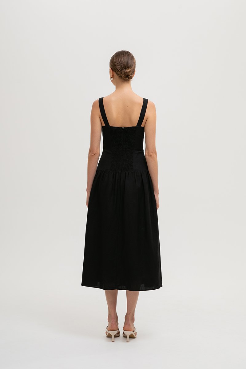 AGATHA DROP WAIST LINEN MIDI DRESS