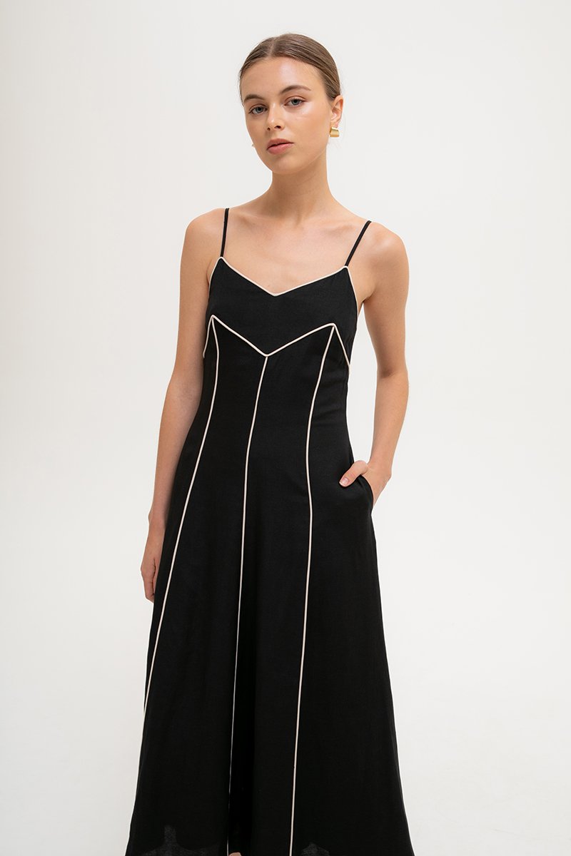 *BACKORDER 2* MAUREEN CONTRAST TRIM CAMI LINEN DRESS