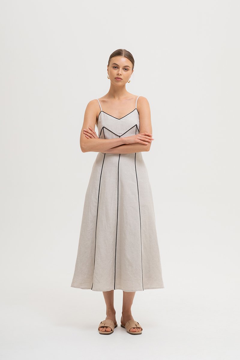 *BACKORDER 2* MAUREEN CONTRAST TRIM CAMI LINEN DRESS