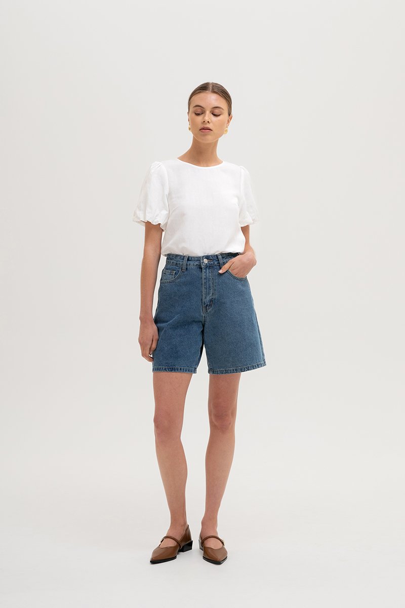 ALLANA PUFF SLEEVE LINEN TOP