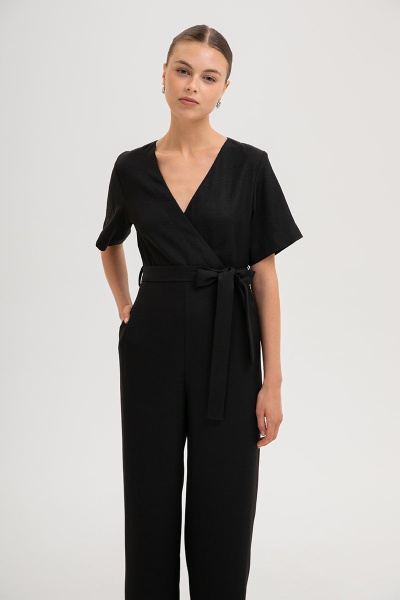 ABBIE TEXTURED JUMPSUIT W SASH