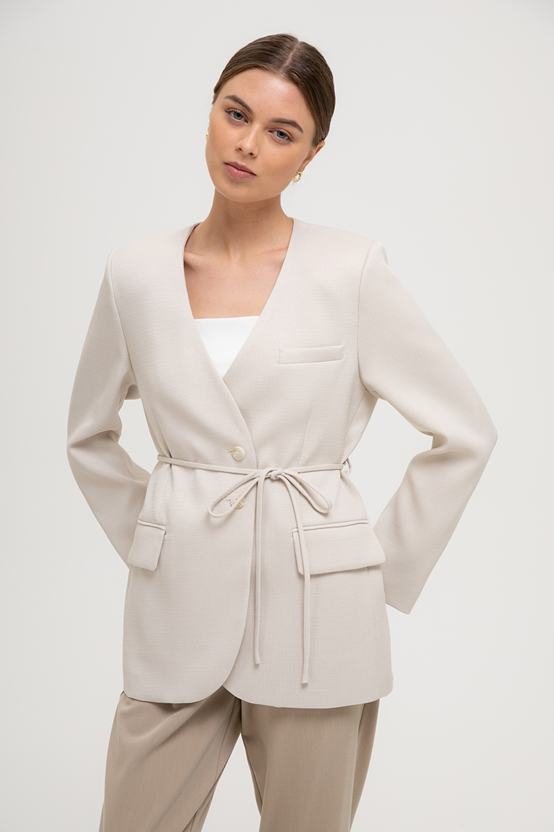 CAMILLE COLLARLESS BLAZER W/ SASH