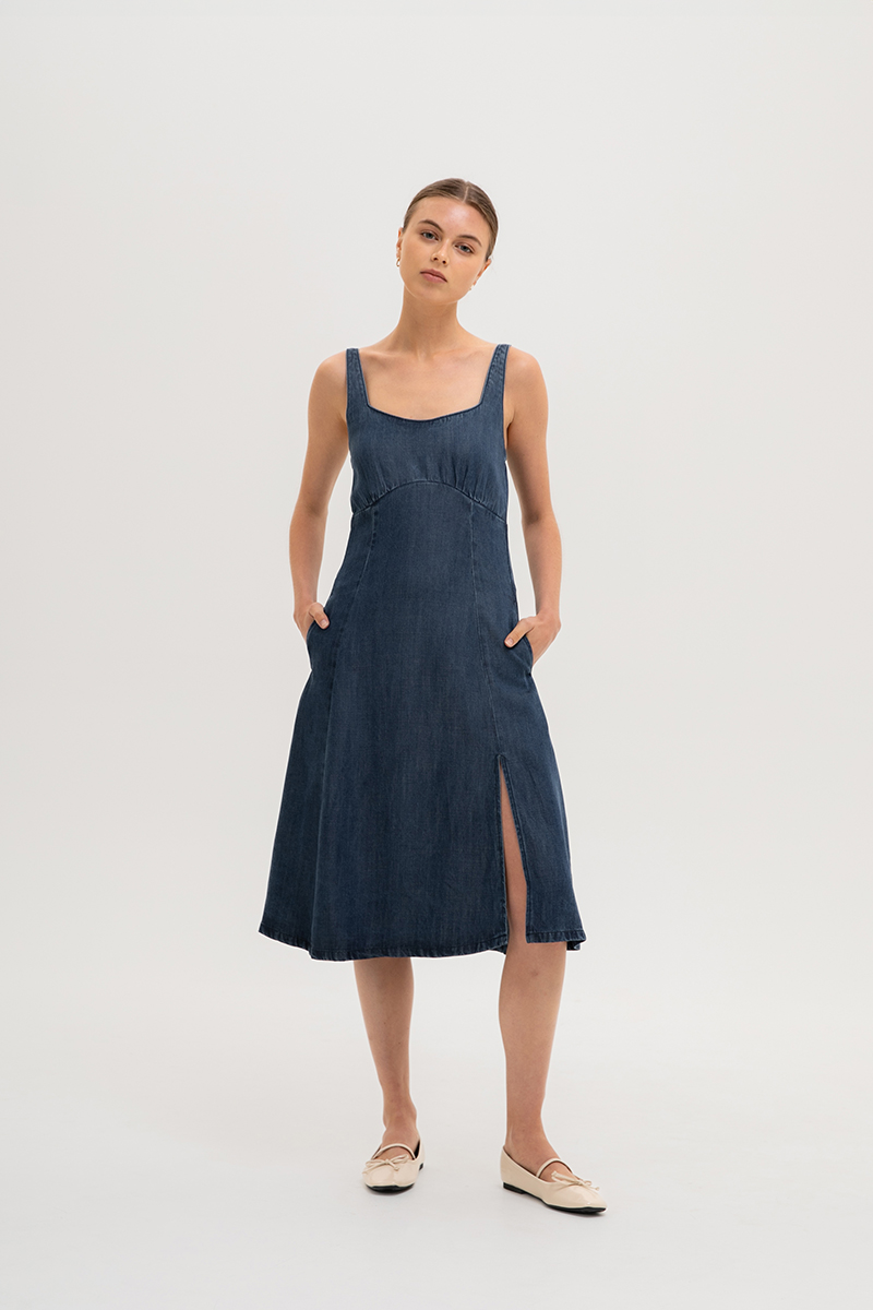 JANETTE DENIM MIDI DRESS (PETITE)