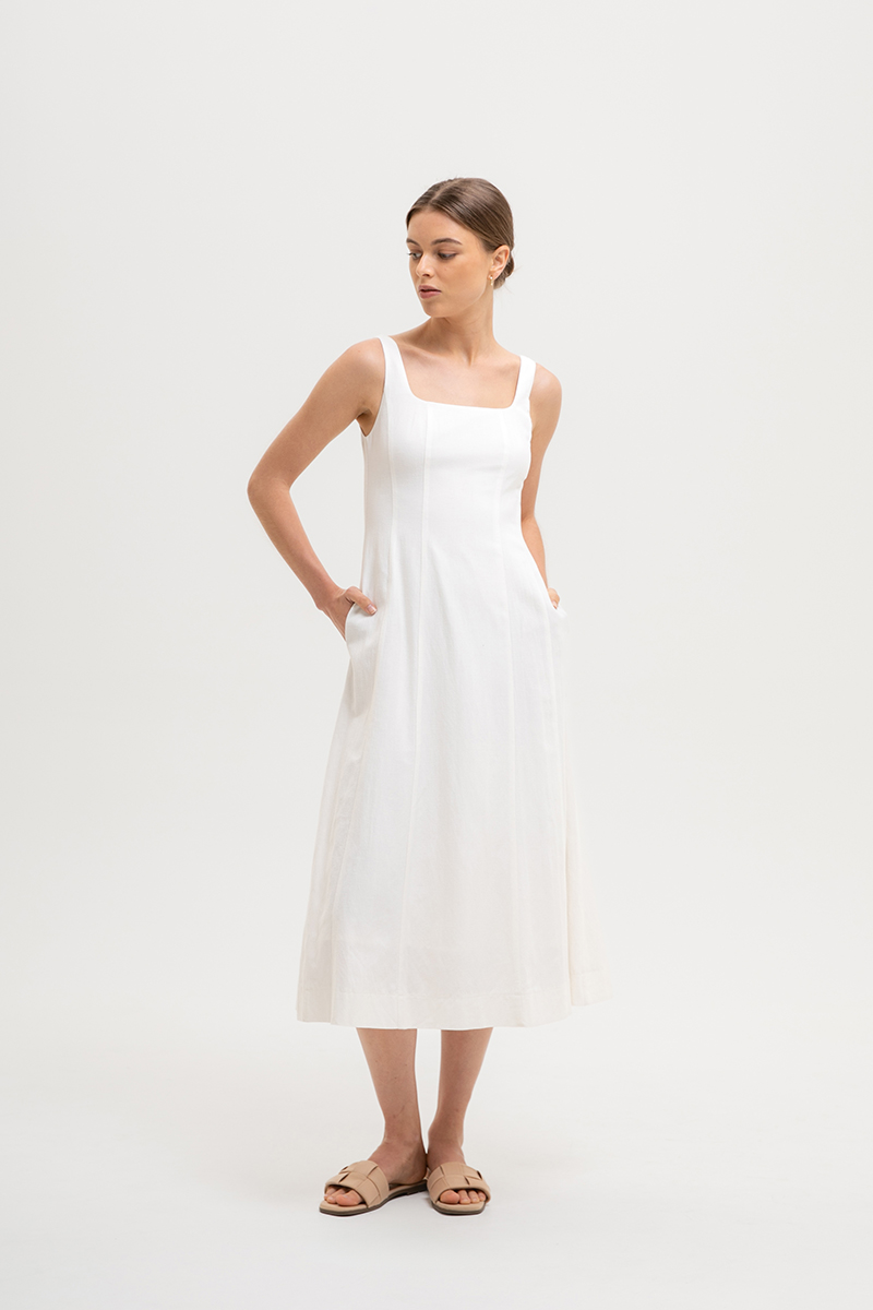 LILIANE PANELLED LINEN MIDI DRESS