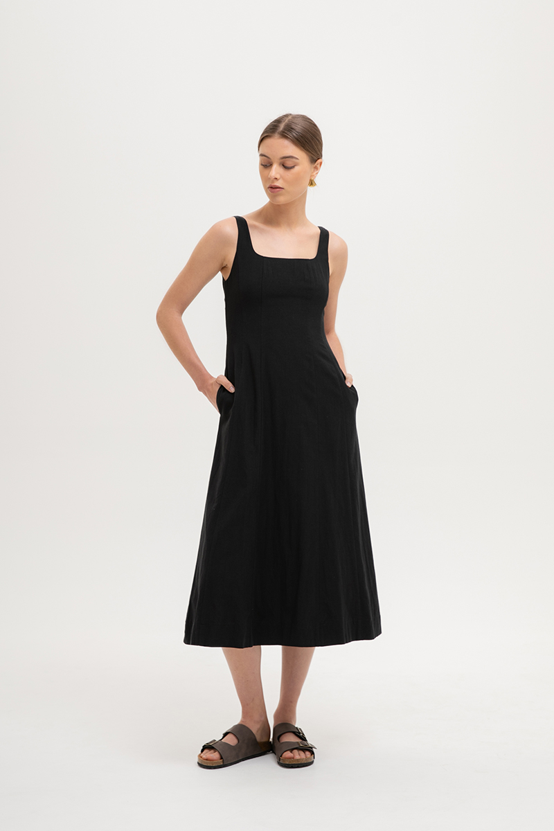 LILIANE PANELLED LINEN MIDI DRESS