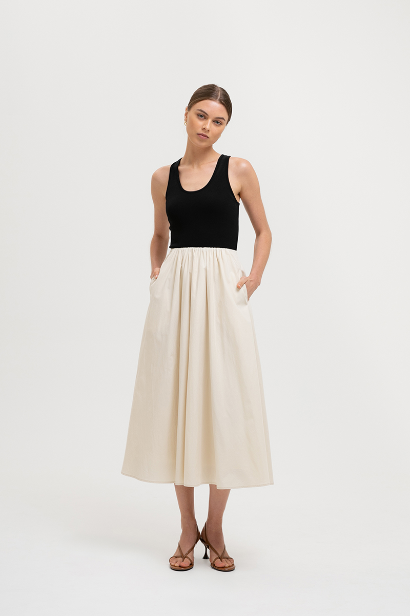 WENDY SCOOP NECK CONTRAST MIDI DRESS
