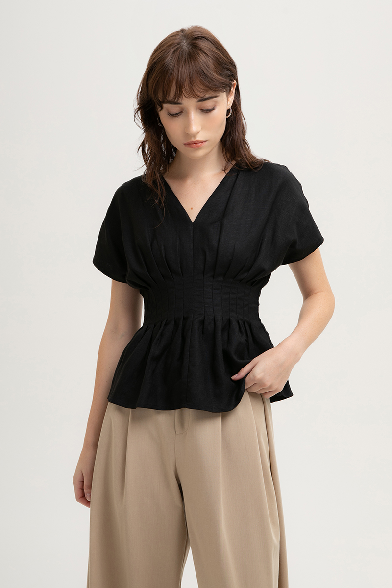 ANIKA PIN TUCK LINEN TOP