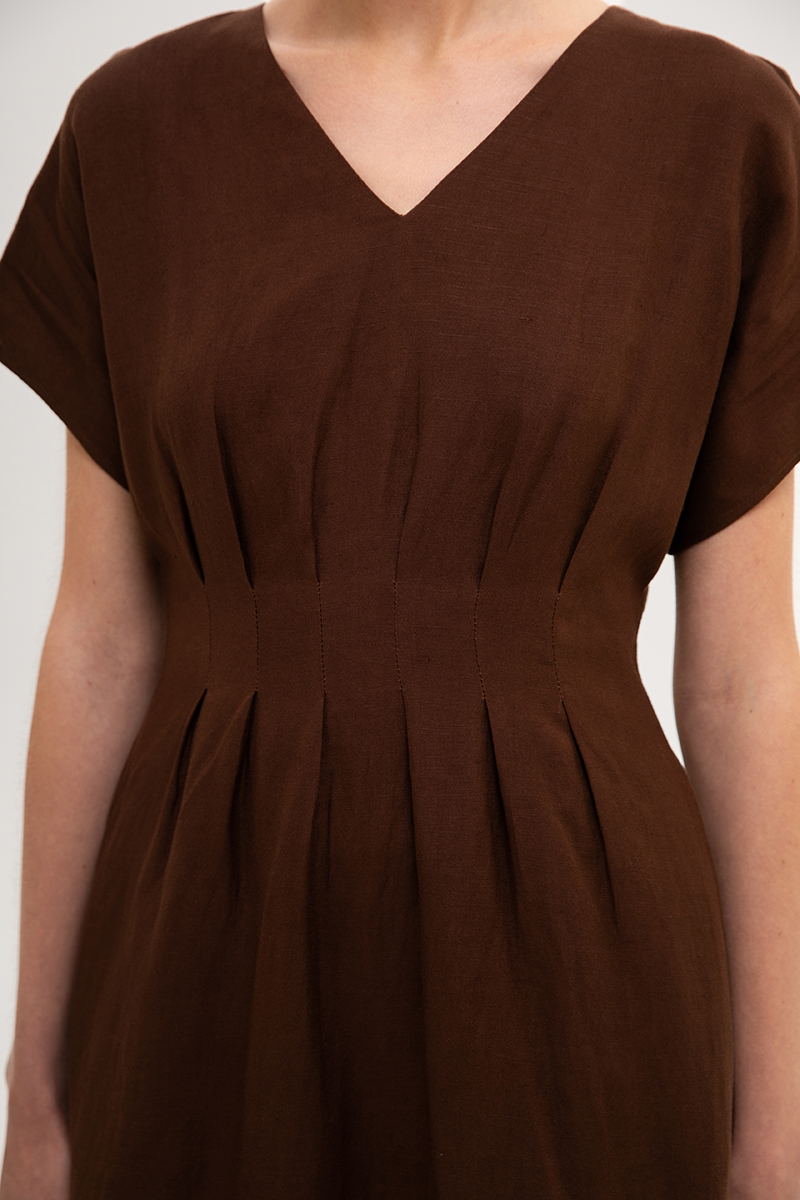 FRIEDA PLEATED LINEN MIDI DRESS
