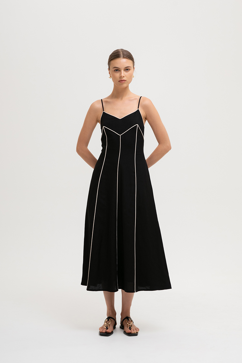 MAUREEN CONTRAST TRIM CAMI LINEN DRESS