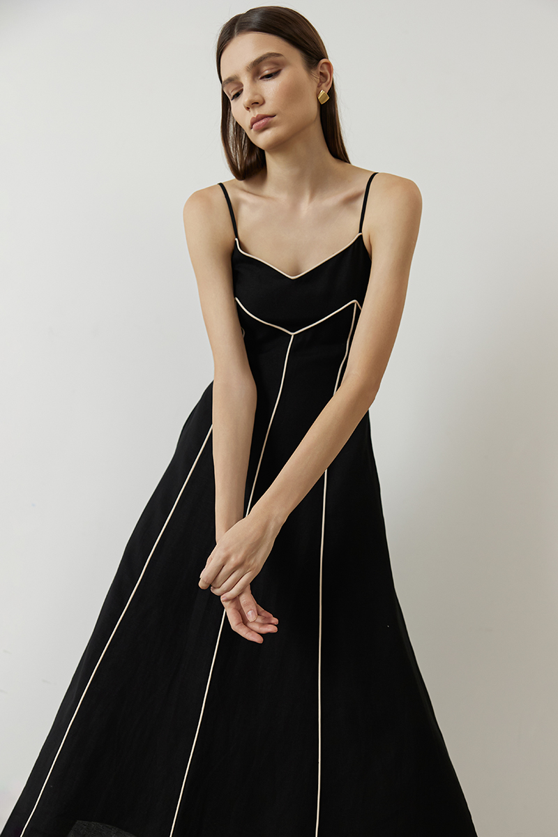 MAUREEN CONTRAST TRIM CAMI LINEN DRESS