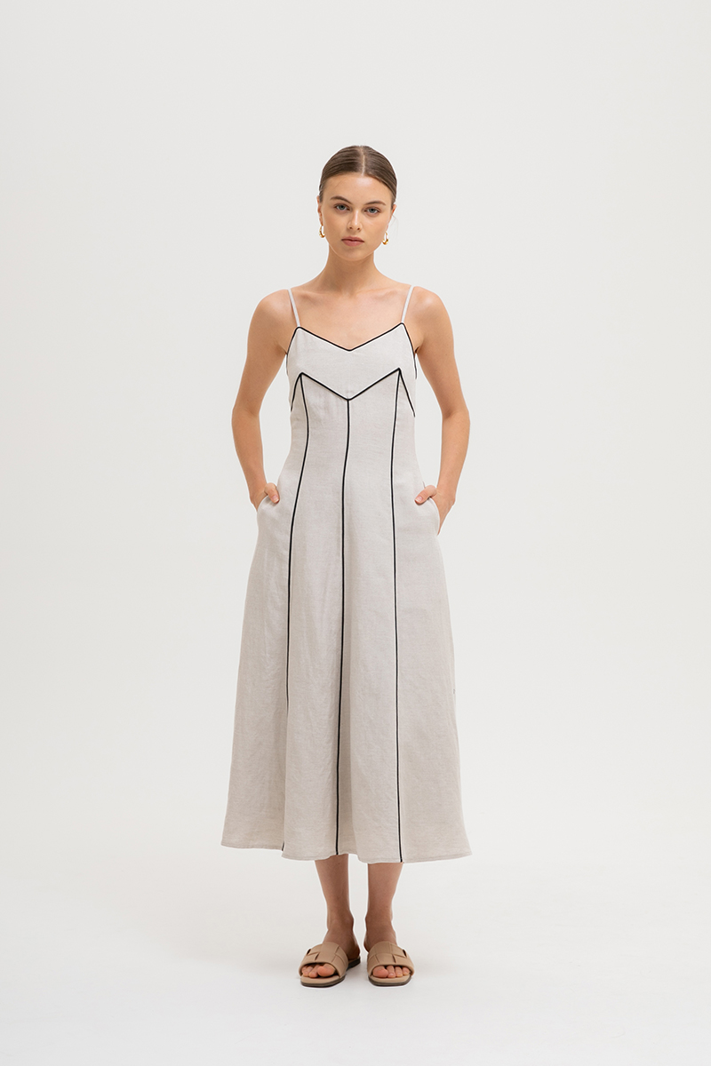 MAUREEN CONTRAST TRIM CAMI LINEN DRESS
