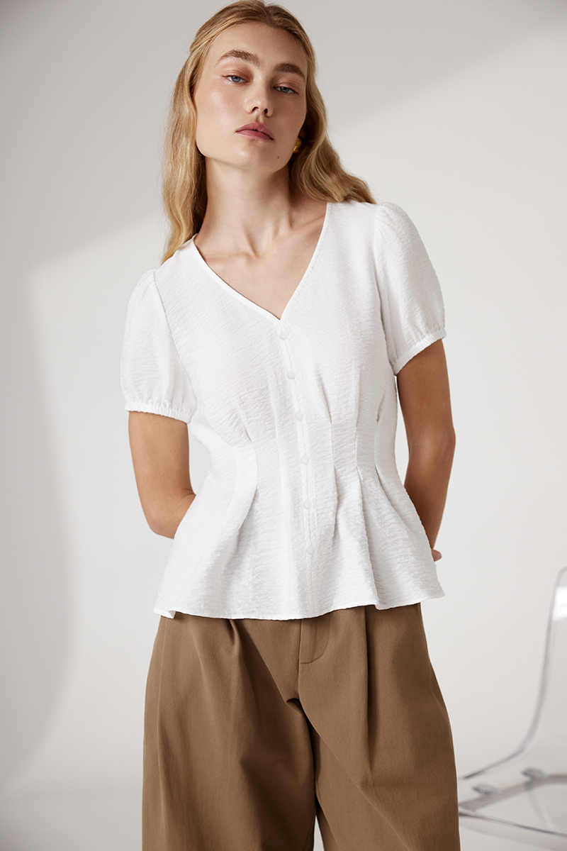 MIKAELA PIN TUCK BUTTONDOWN TOP