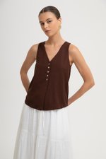 HEATHER SLEEVELESS BUTTONDOWN LINEN TOP