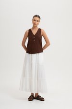 HEATHER SLEEVELESS BUTTONDOWN LINEN TOP