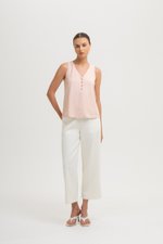 HEATHER SLEEVELESS BUTTONDOWN LINEN TOP