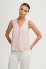 HEATHER SLEEVELESS BUTTONDOWN LINEN TOP