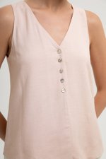 HEATHER SLEEVELESS BUTTONDOWN LINEN TOP