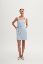 CALLIA BUTTONDOWN SHORT LINEN DRESS W SASH