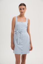 CALLIA BUTTONDOWN SHORT LINEN DRESS W SASH