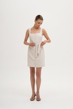CALLIA BUTTONDOWN SHORT LINEN DRESS W SASH