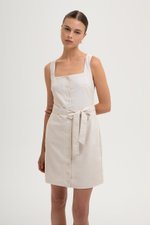 CALLIA BUTTONDOWN SHORT LINEN DRESS W SASH