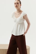GABY FLUTTER SLEEVE BABY DOLL LINEN TOP