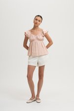 GABY FLUTTER SLEEVE BABY DOLL LINEN TOP