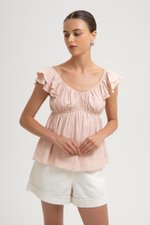 GABY FLUTTER SLEEVE BABY DOLL LINEN TOP