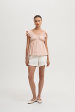 GABY FLUTTER SLEEVE BABY DOLL LINEN TOP