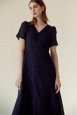RAQUEL PUFF SLEEVE PANELLED LINEN DRESS RAQUEL PUFF SLEEVE PANELLED LINEN DRESS