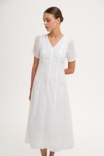 RAQUEL PUFF SLEEVE PANELLED LINEN DRESS RAQUEL PUFF SLEEVE PANELLED LINEN DRESS